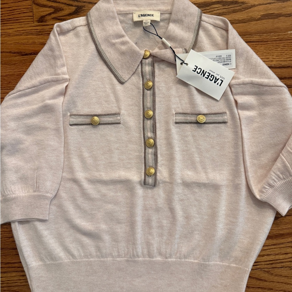 L'AGENCE Masaki Knit Sweater Top with Gold Buttons NWT